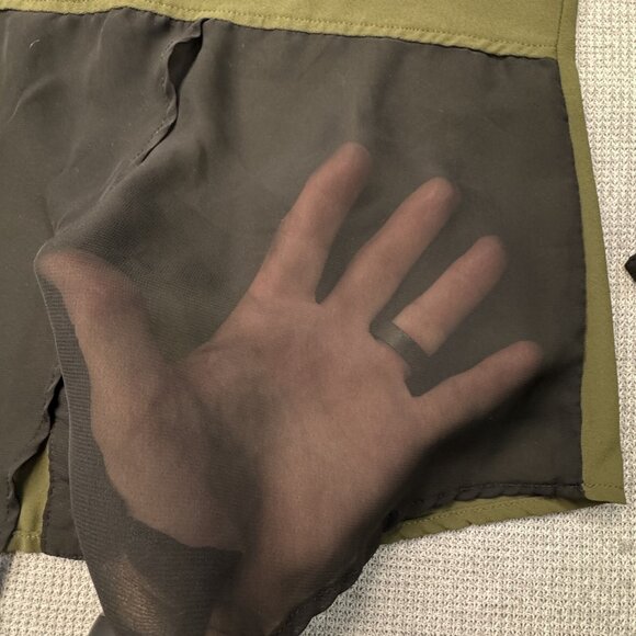 Vanity Womens Green Black Colorblock Semi Sheer Blouse Roll-tab Sleeve Sz Small - Picture 7 of 16